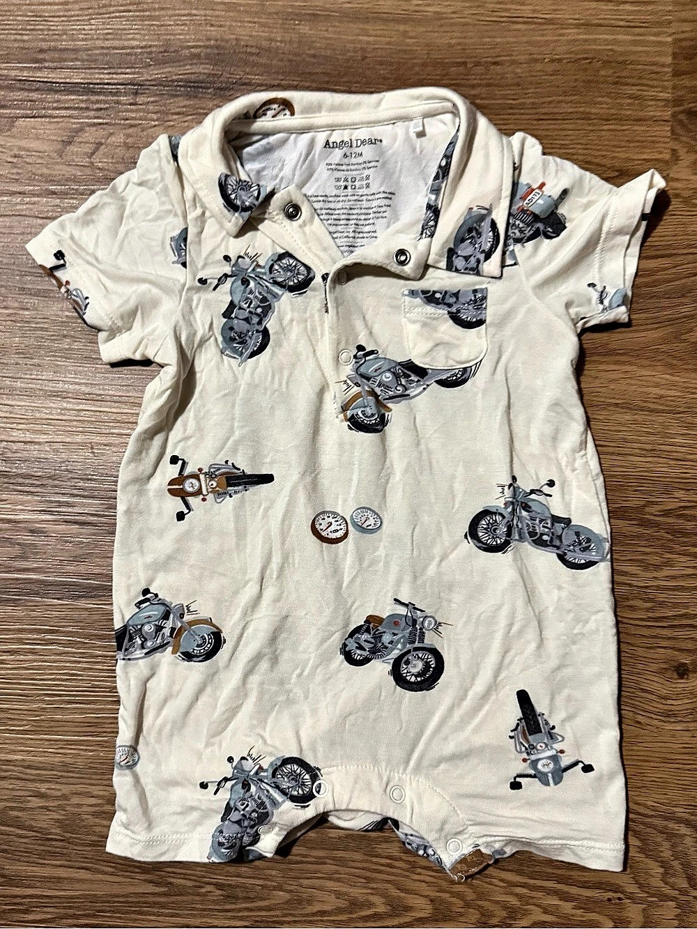 Angel Dear Motorcycle Print Romper Cream 6-12M